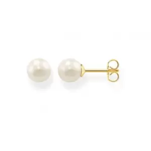Image of Gold Plated Freshwater Pearl White Ear Studs H1430-430-14