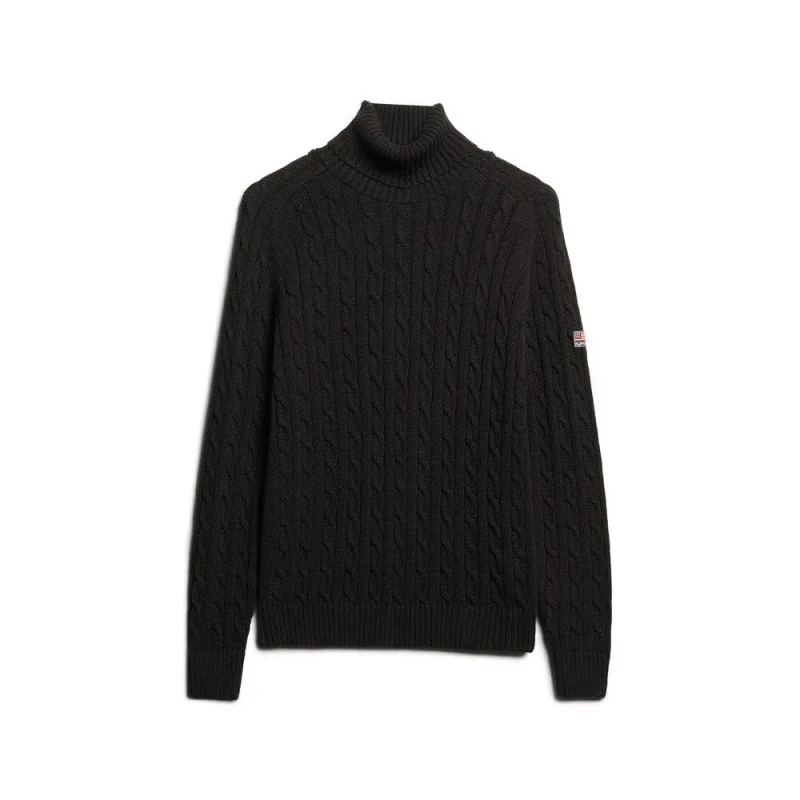 Image of Superdry Chunky twisted roll neck jumper For Her Superdry Noir Female XS