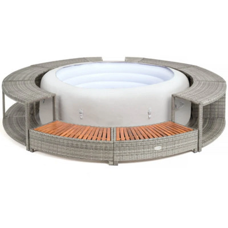 Image of Lay-Z-Spa Rattan Hot Tub Surround Storage And Steps For Spa Set-Up, 200Cm, Grey