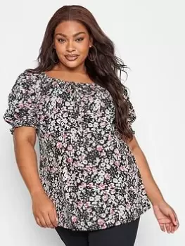 Image of Yours Sb Gypsy Top Black/pink Ditsy Floral, Black, Size 16, Women