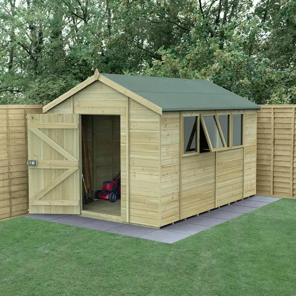 Image of 12' x 8' Forest Timberdale 25yr Guarantee Tongue & Groove Pressure Treated Apex Shed a 4 Windows (3.65m x 2.52m)