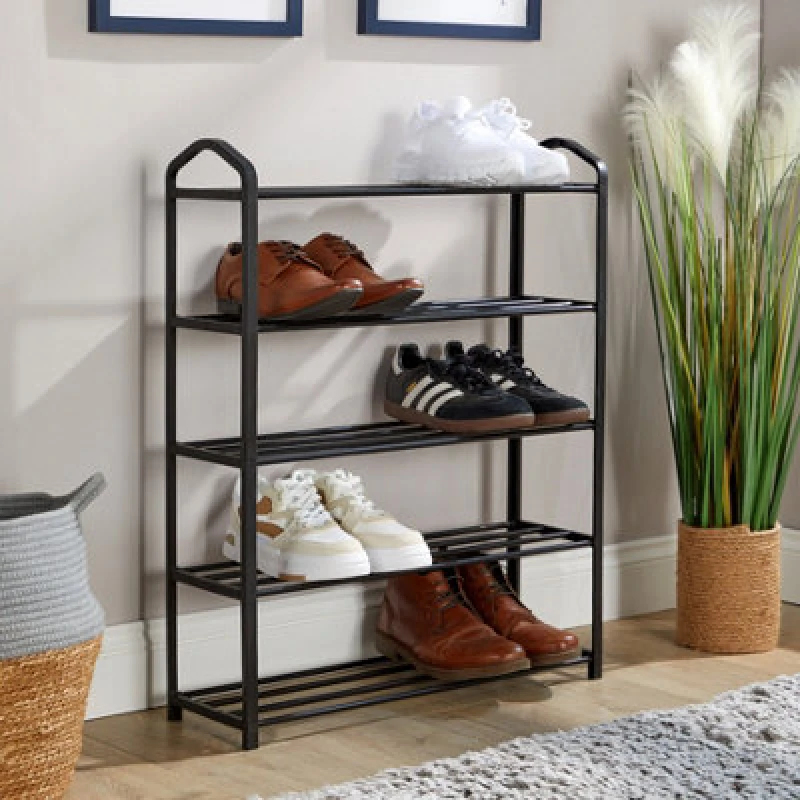 Image of Home Source 5 Tier Shoe Storage Rack Stand Shelf Hallway Entryway Organiser Black