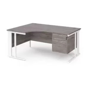 Image of Maestro 25 left hand ergonomic desk 1600mm wide with 2 drawer pedestal - white cable managed leg frame and grey oak top