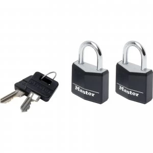 Image of Masterlock Aluminium Vinyl Padlock Pack of 2 Keyed Alike 30mm Black Standard