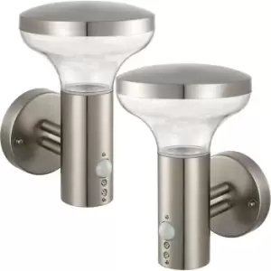 Image of 2 PACK IP44 Outdoor LED Lamp Stainless Steel Wall PIR Light Porch Cool White