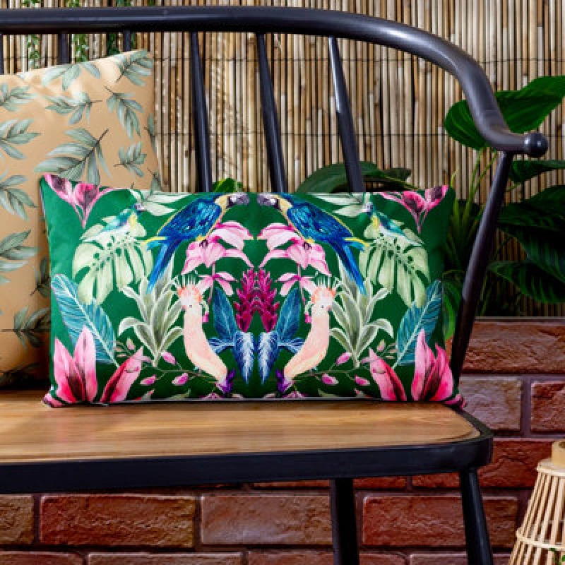 Image of Kali Birds Outdoor Cushion Dark Green, Dark Green / 30 x 50cm / Polyester Filled