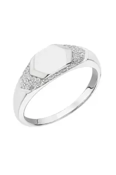 Image of Womens Recycled Sterling Silver & CZ Hexagon Signet Ring