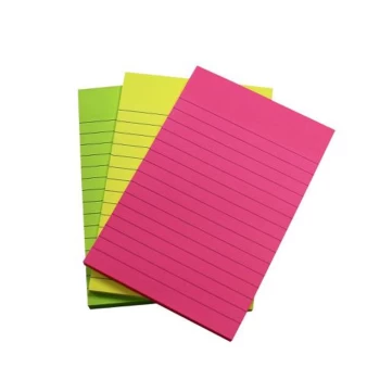 image of 5 Star Extra Sticky Pads 70gsm 3 Neon Assorted Colours Yellow Pink & Green 90 Sheets 150x101mm [Pack 3]