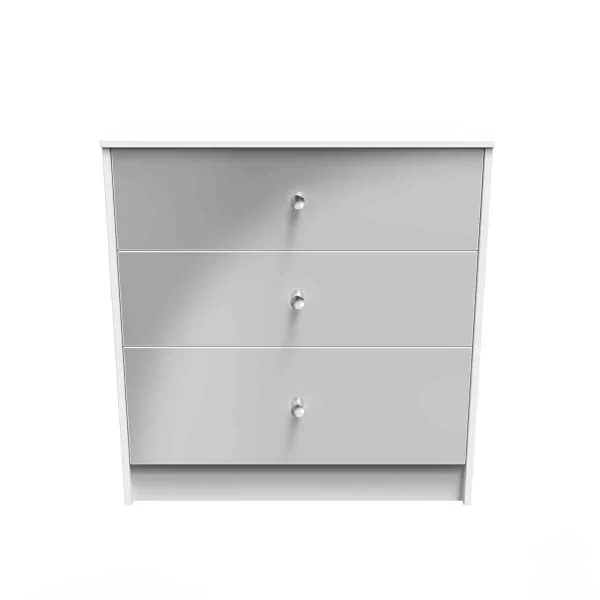 image of Welcome Furniture Ready Assembled Padstow 3 Drawer Deep Chest In Uniform Grey Gloss & White