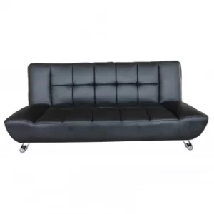 image of Vogue 2 Seater Black Faux Leather Sofa Bed