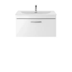 image of Nuie Athena 800 Wall Hung Single Drawer Vanity & Curved Basin - Gloss White