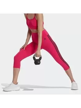 Image of adidas Designed to Move High-Rise 3-Stripes 3/4 Sport Leggings, Red Size XL Women