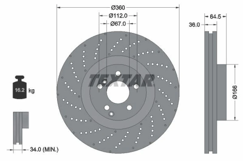 Image of Brake disc TEXTAR 92260305