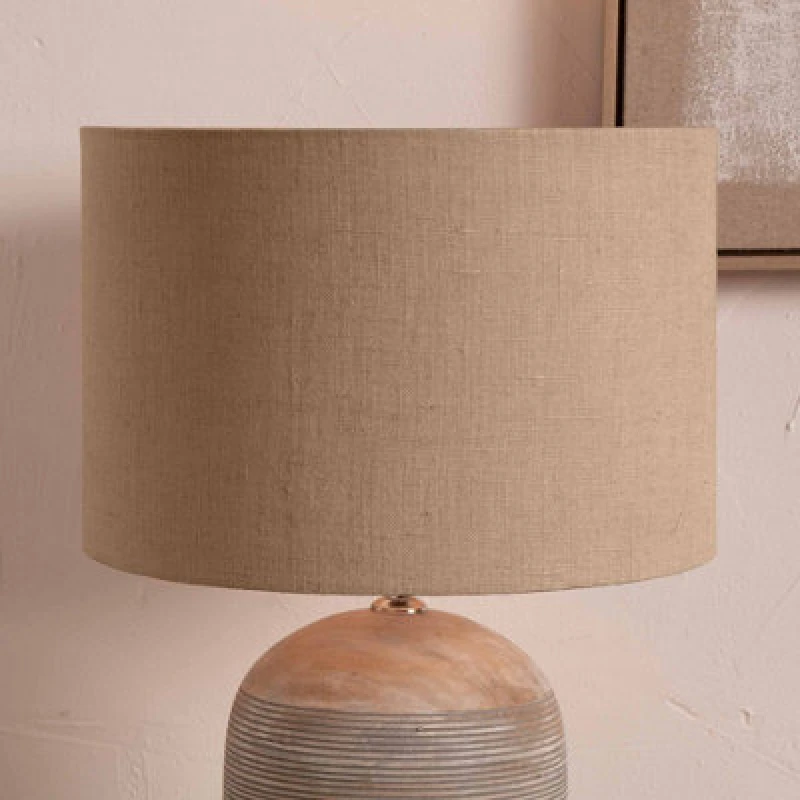 Image of Pacific Lifestyle 35Cm Natural Linen Drum Table Lampshade Modern Cylinder Lamp Shade