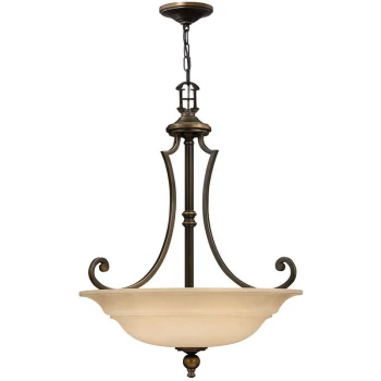 Image of Elstead - Hinkley Plymouth Bowl Ceiling Pendant Light 3x E27 Olde Bronze