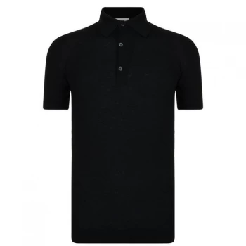 image of JOHN SMEDLEY Roth Waffle Knitted Polo Shirt - Black