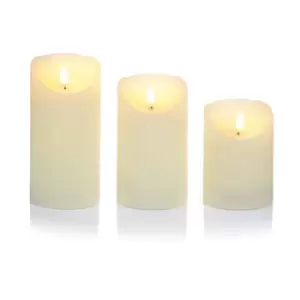 image of Premier Decorations Set Of 3 Flickabright Candles Cream Textured With Timer/Remote