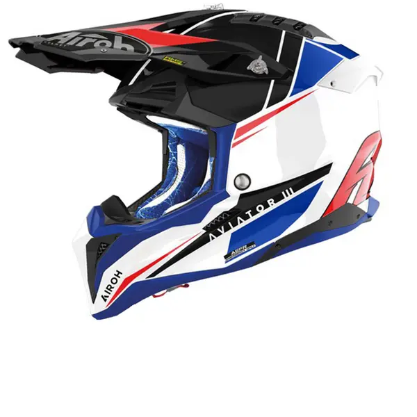 Image of Airoh Aviator 3 Push Blue Red Offroad Helmet Size S