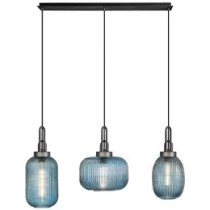 image of Luminosa Acree Linear Ceiling Pendant 3 Light E27 With Various Glasses, Aged Pewter, Petrol Blue, Matt Black