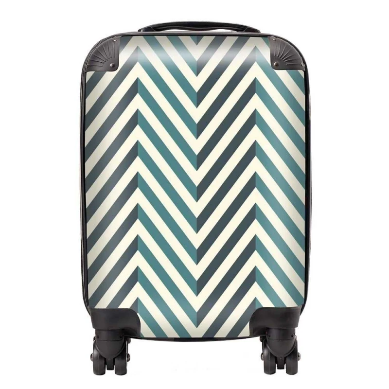 Image of Warren Reed - Designer Geometric Herringbone Chevron Blues Suitcase in Green Size: Small Green Unisex Small