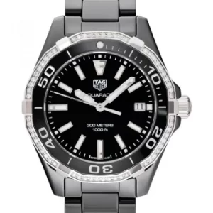 image of Aquaracer Quartz Black Dial Diamond Ladies Watch