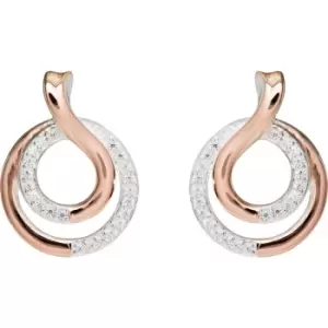 image of Ladies Unique & Co Sterling Silver 925 Stud Earrings with Rose Gold Plating and CZ