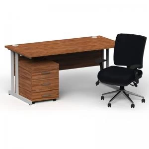 Image of Impulse 1600800 Silver Cant Desk Walnut 3 Dr Mobile Ped & Chiro