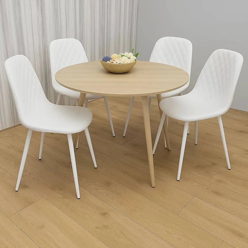 Image of Kosy Koala Modern Round Dining Table Set With 4 White Faux Leather Chairs Dining Room Furniture