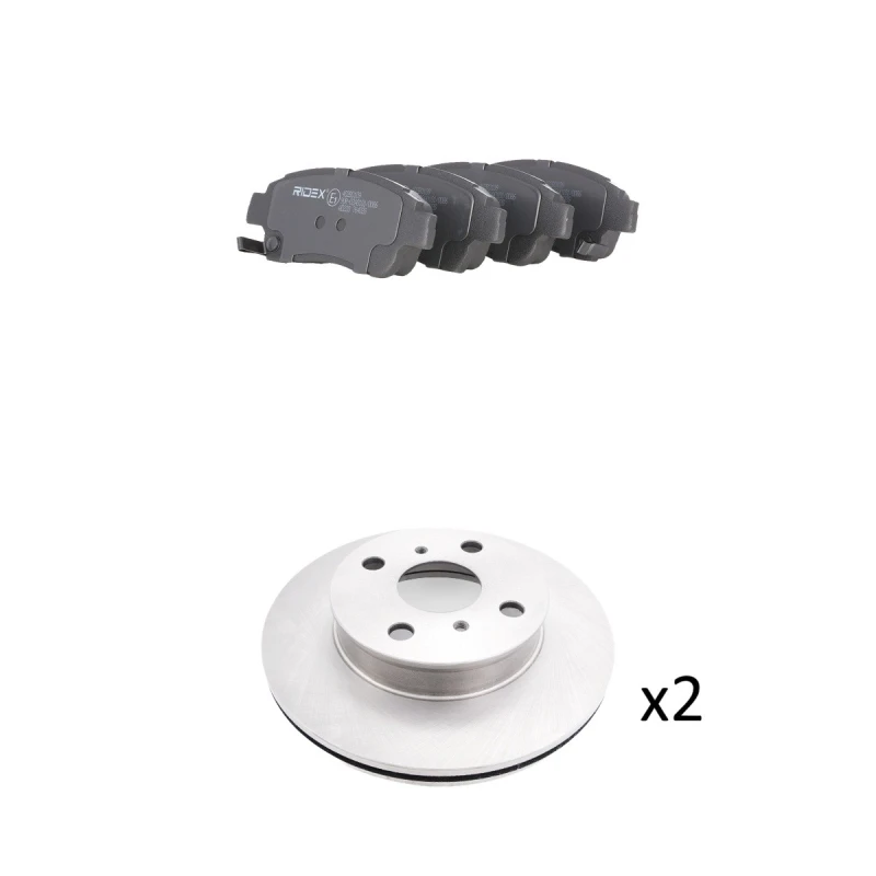 Image of RIDEX 3405B2862 Brake disc and pads set Front Axle, Brake Disc Type: Vented, with acoustic wear warning Brake Set,disc brakes (3405)