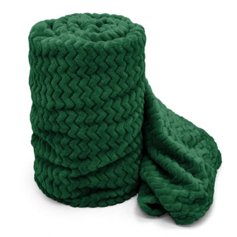 Image of Velosso Cosy Touch Chevron Pattern Faux Mink Throw Blanket - Luxurious Feel, High-Quality Weave For Sofa, Bed - 127Cm X 152Cm - Emerald