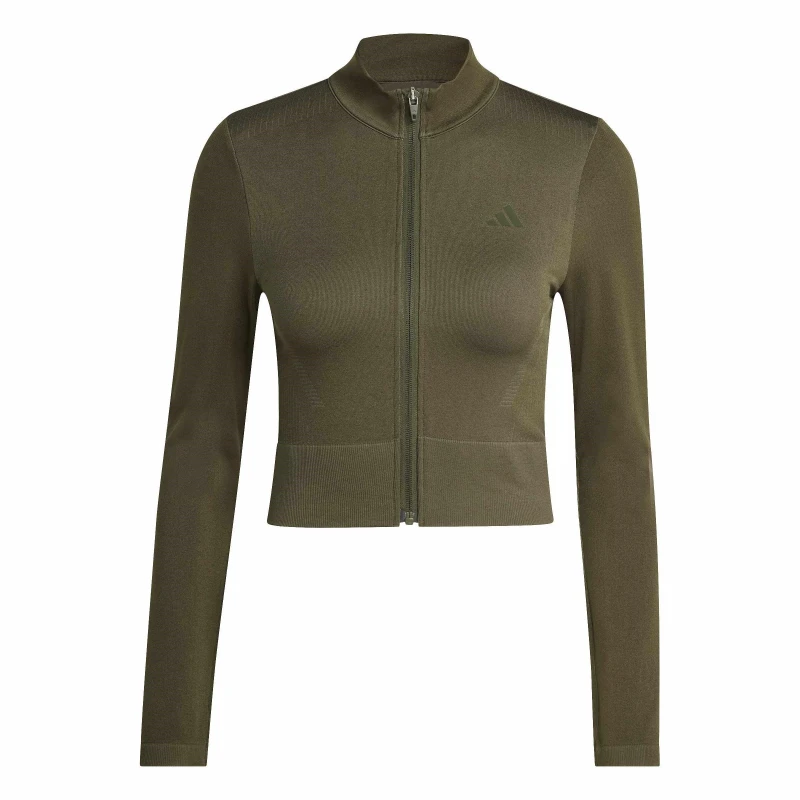 Image of adidas Womens Workout Essentials CLIMACOOL Full Zip Long Sleeve Performance Training Jacket Khaki female S (8-10)