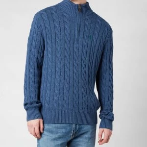 Image of Polo Ralph Lauren Mens Cable Knit Half Zip Jumper - Derby Blue Heather - L