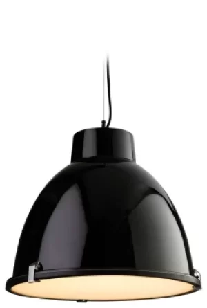 image of Manhattan 1 Light Dome Ceiling Pendant Black, Frosted Glass, E27