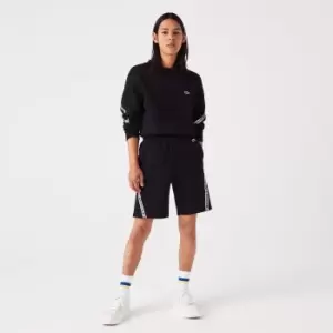 Image of Mens Lacoste Printed Bands Brushed Fleece Shorts Size 3 - S Black
