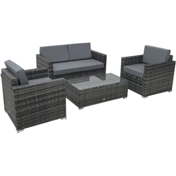 Image of 4 Pcs Rattan Sofa Dining Set Outdoor w/ Table Chair Wicker Garden Furniture - Outsunny