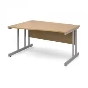 image of Momento left hand wave desk 1400mm - silver cantilever frame and oak