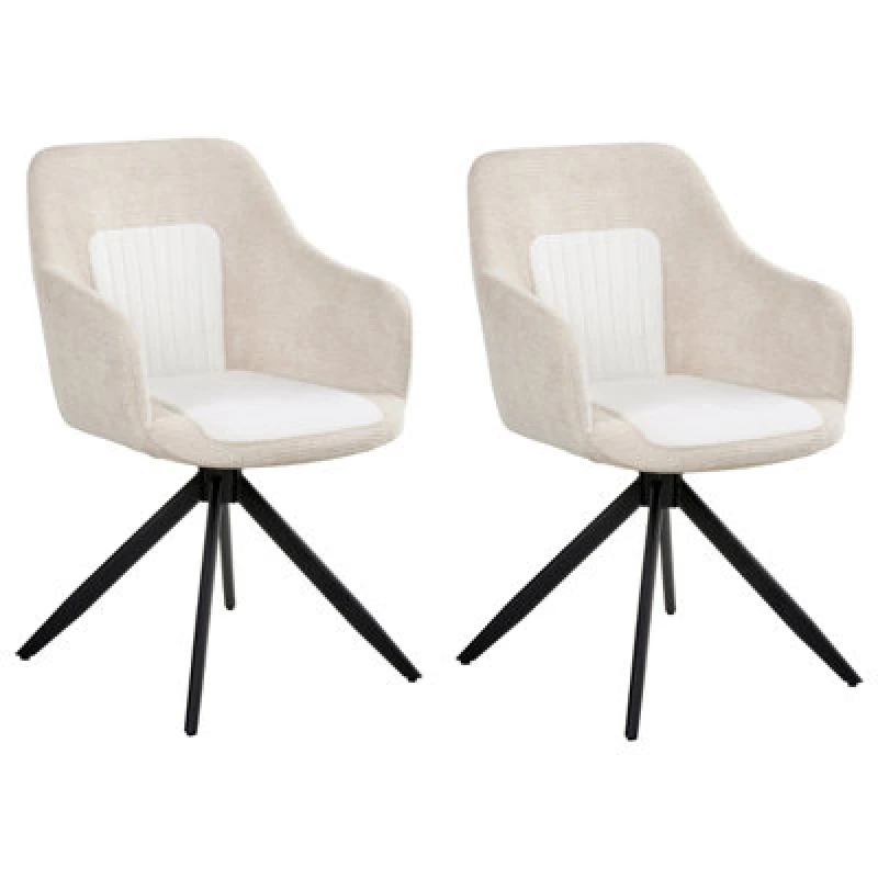 Image of Beliani Set Of 2 Dining Chairs Swivel Likely Fabric Light Beige