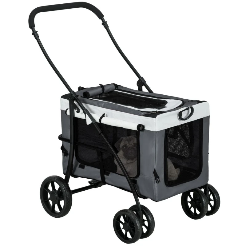 Image of PawHut Foldable Pet Stroller w/ Detachable Carrier - Grey D00-192V00GY