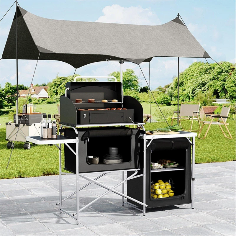 Image of Breeins Camping Aluminum Camp Kitchen with Storage and Tables Black unisex One size