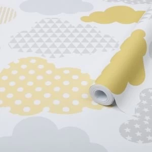 image of Graham & Brown Superfresco Easy Yellow Clouds Smooth Wallpaper