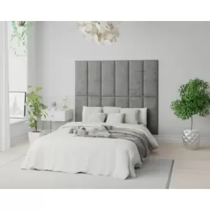Image of EasyMount Wall Mounted Upholstered Panels, Modular diy Headboard in Firenze Velour Fabric, Silver (Pack of 2) - Aspire