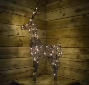 image of 83cm Brown Outdoor Standing Wicker Reindeer Decoration With LED Lights