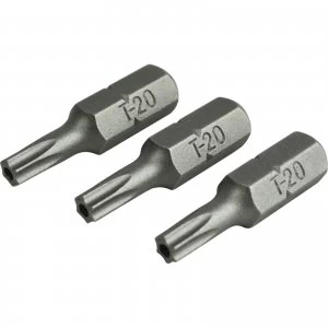 Image of Faithfull S2 Security Torx Screwdriver Bits T20 25mm Pack of 3