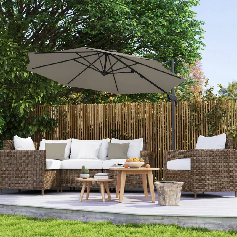 Image of Outsunny 3 X 3(m) Cantilever Parasol Garden Umbrella With Cross Base - Light Grey TJ Hughes 5063603021433