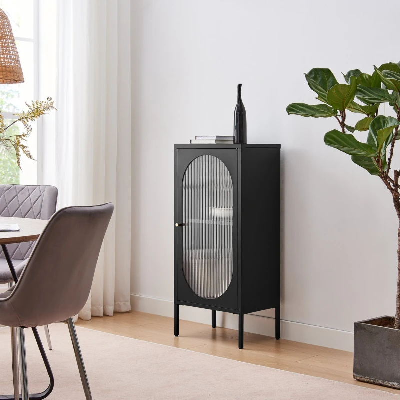 Image of FurnitureboxUK FurnitureboxUK Urbi Black Metal Display Cabinet Size: Medium Black Medium Unisex 5056657188313