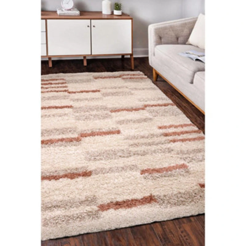 Image of Homemaker Nomad Shaggy Striped Cosy Rug Natural 120X170 WB77801