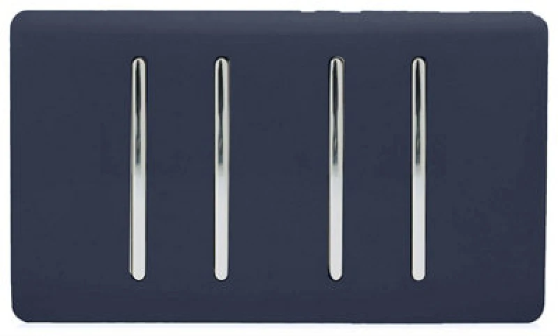 Image of Trendiswitch Trendi Artistic Modern Glossy 4 Gang 2 Way Rocker Double Plate Tactile Light Switch Navy