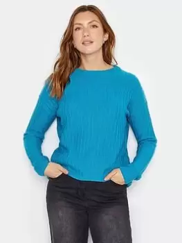 image of Long Tall Sally Funnel Neck Ribbed Jumper - Blue