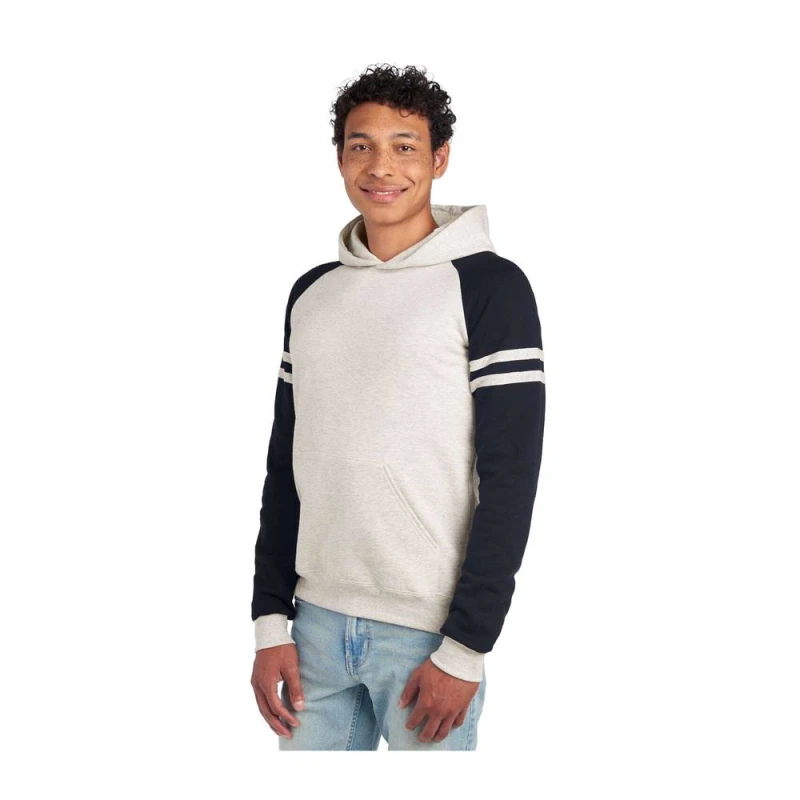Image of JERZEES Mens Varsity Colour Block Nublend Hoodie in True Black Size: Large True Black Male L