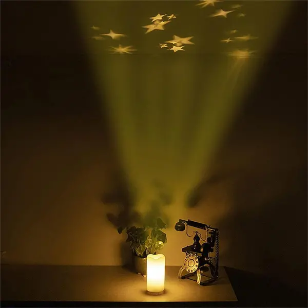 Image of LED Artificial Flameless Candle with White Stars Projector Light, Dimmable Brightness and Timer ELV-987862